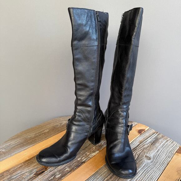 Womens Born black leather knee high boots - round toe  - W32003 - size 9.5 - Picture 1 of 10